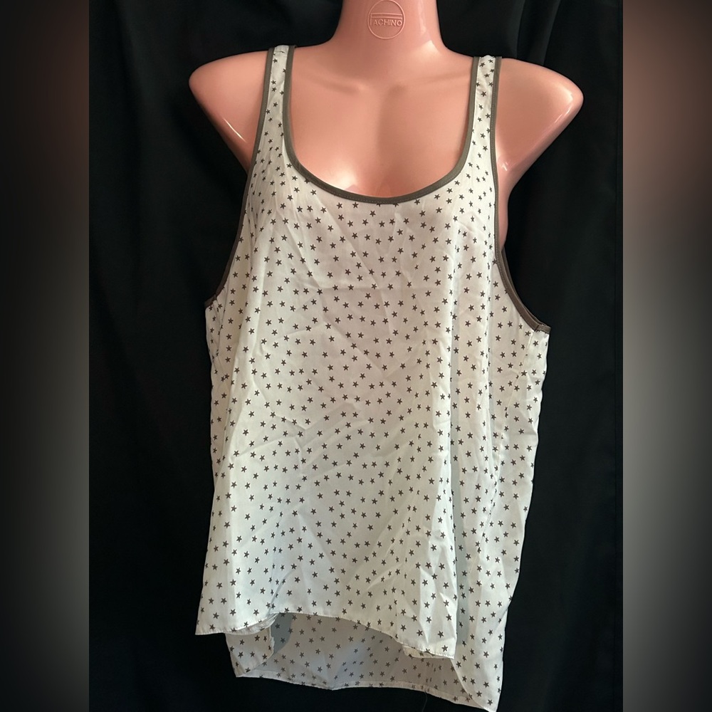 aerie Women’s White & Brown High Low Star Tank Top Sleeveless Blouse SZ MD NWT